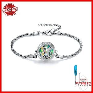 Sterling Silver Adjustable Urn Bracelet with Abalone Charm for Memorial Keepsake